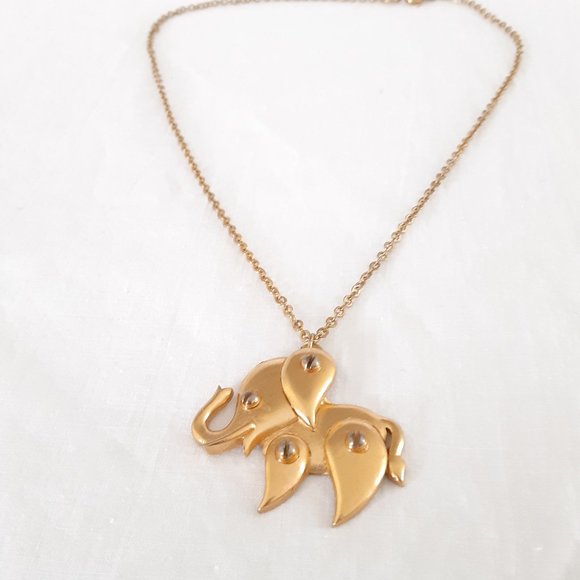 Trifari Jewelry - Trifari satin  gold elephant pendant w necklace